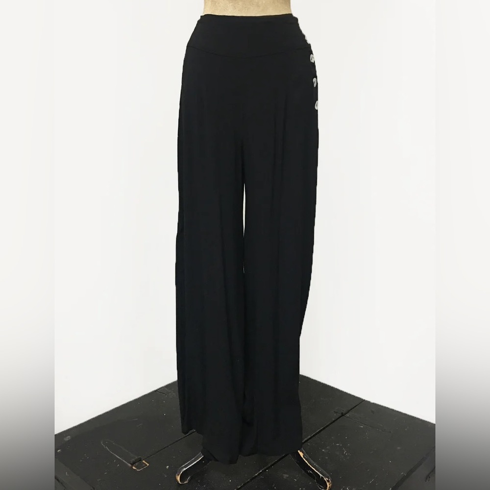 Loco Lindo Black Rayon High Waisted Palazzo Pants XXL Vintage Style